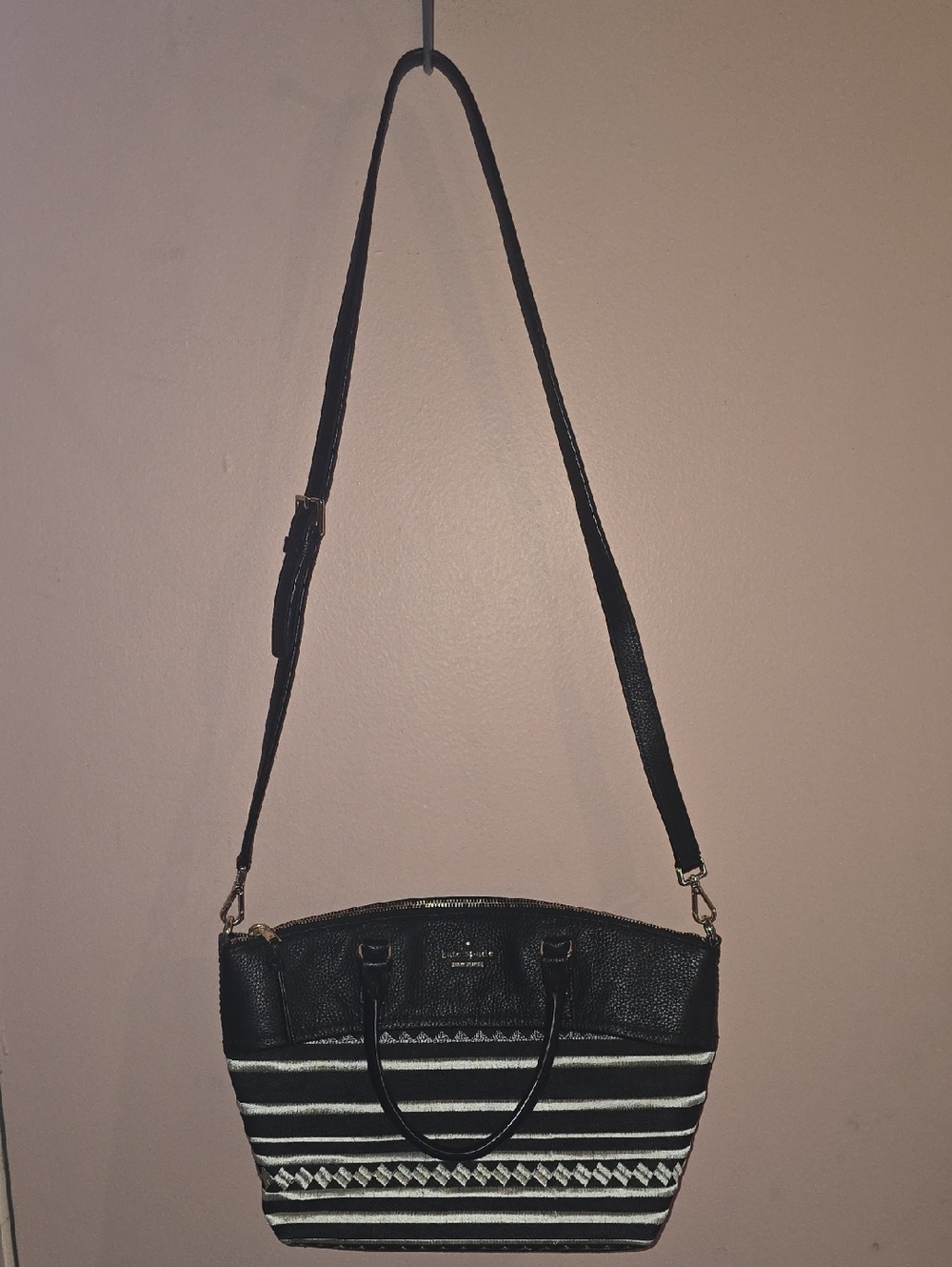 KATE SPADE NY Jackson Street Dixon Crossbody Black Denim/White Embroidery Design